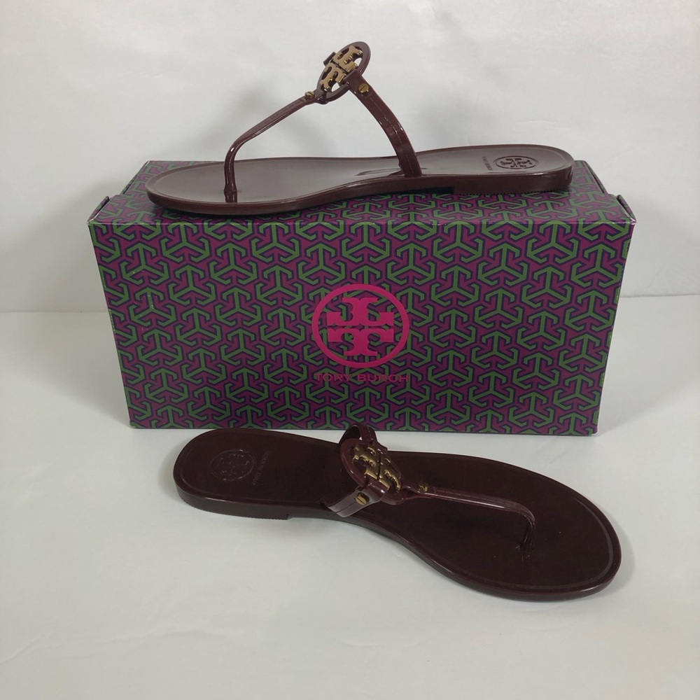 Tory Burch Miller Logo Thong Sandals in Bordeaux